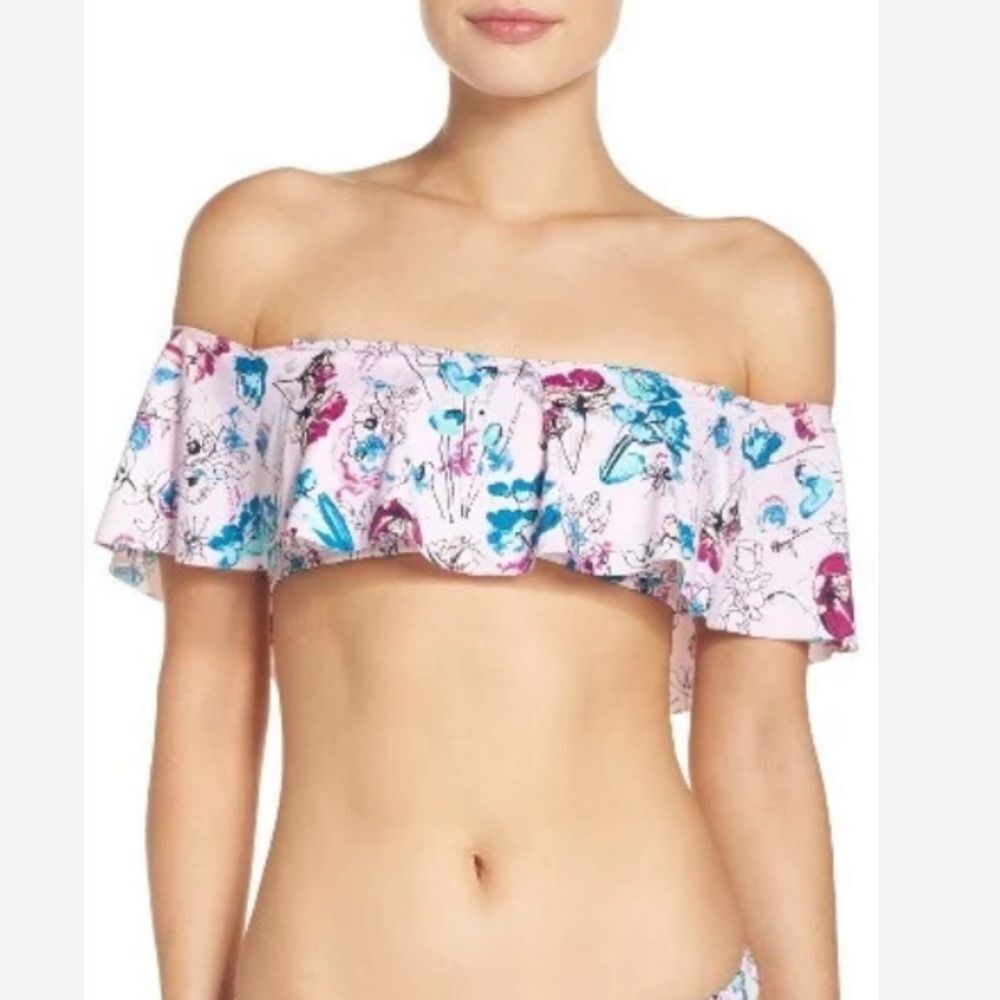 The Bikini Lab Swim floral off‎ the shoulder bikini top M